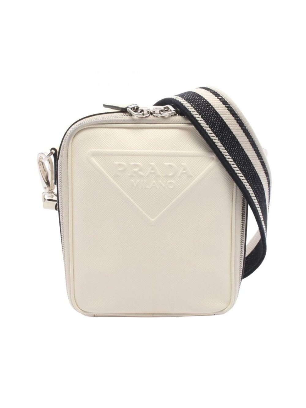 Prada Shoulder Bag Triangle Logo White Black Leather